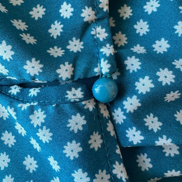 1x Blue Maxi dress short sleeves with white flowers - Picture 3 of 4